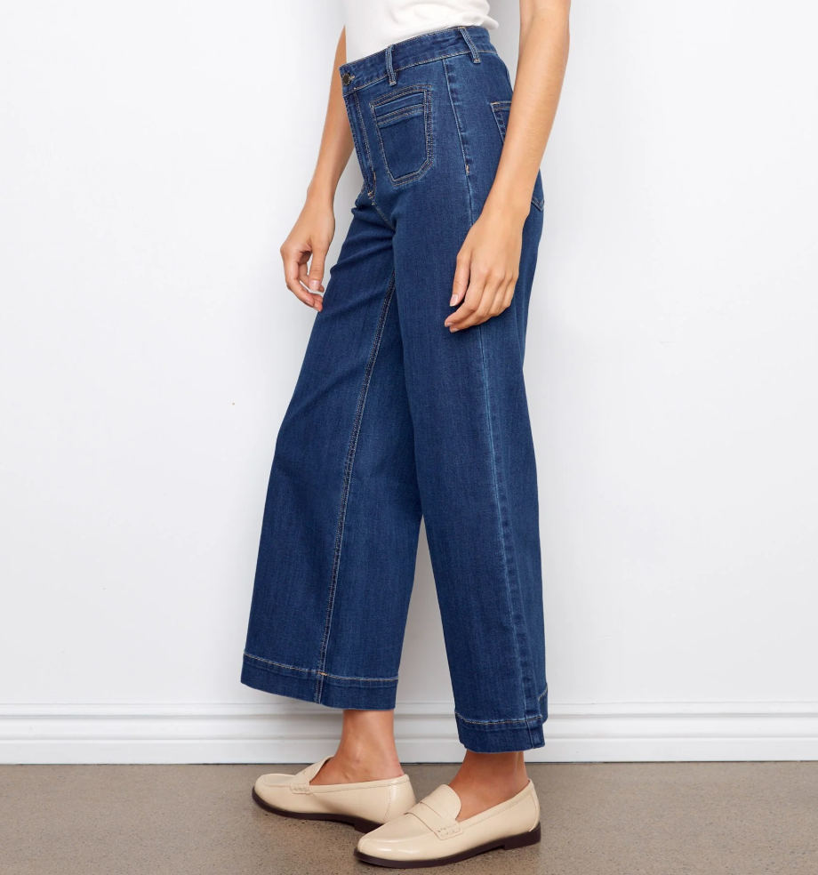 Cropped Patch Pocket Flare Jeans