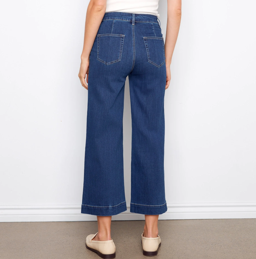 Cropped Patch Pocket Flare Jeans