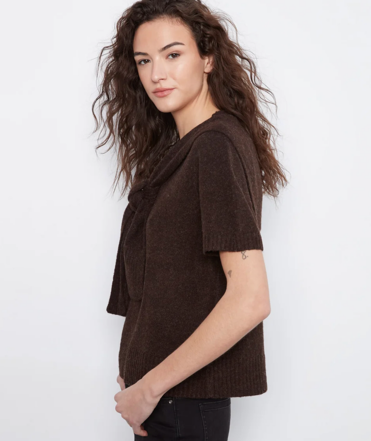Short Sleeve Crew Neck Sweater with Sleeve Detail