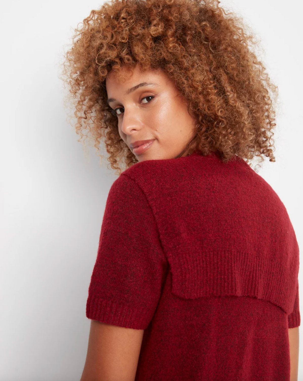 Short Sleeve Crew Neck Sweater with Sleeve Detail