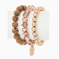 Mixed Brown Beads Layered Stretch Bracelets