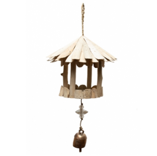 Wood Bird Feeder with Beads and Bell