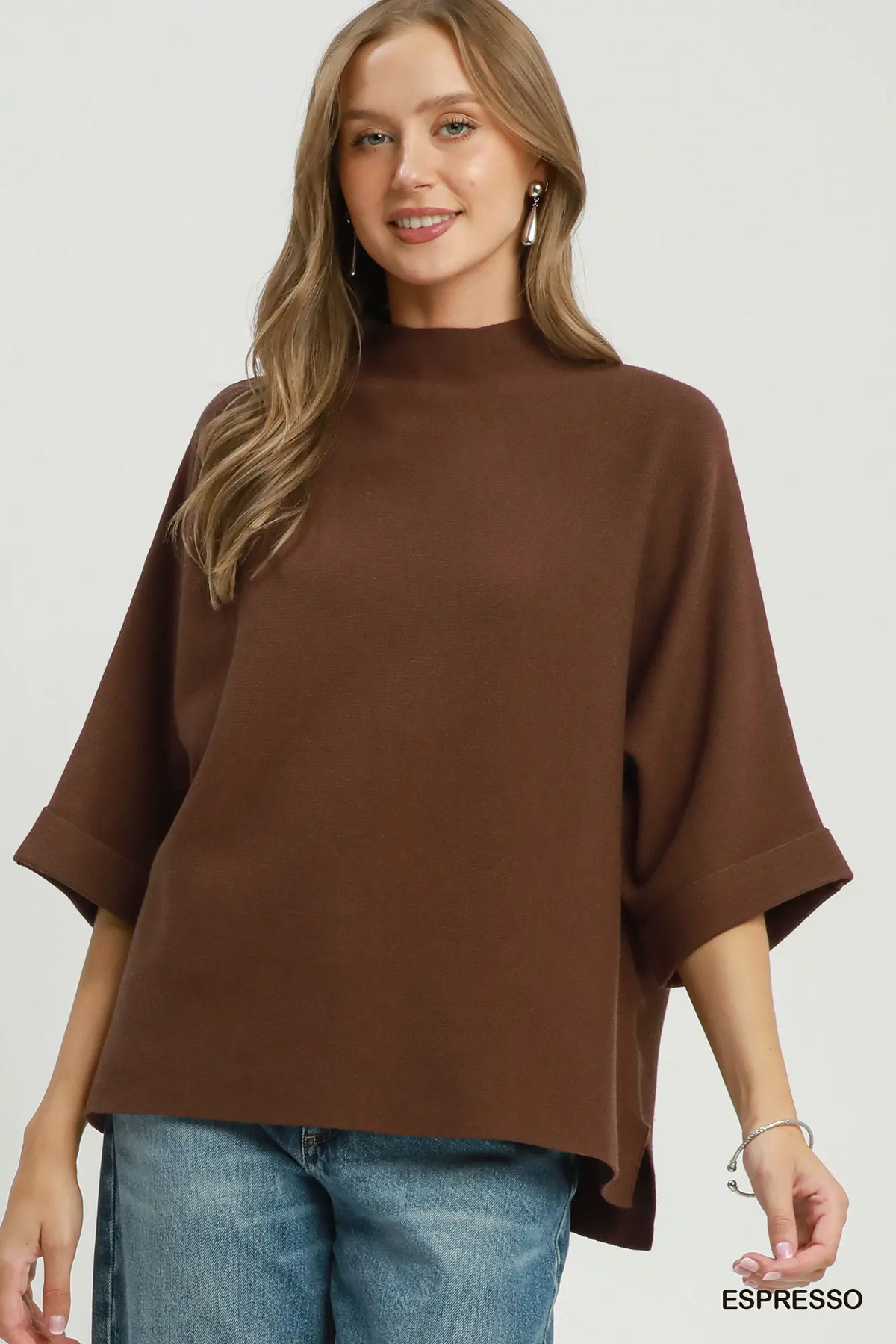 Mock Neck Dolman Sleeve Sweater