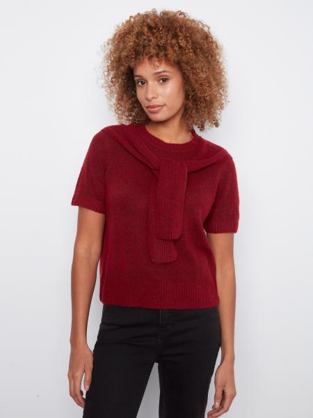 Short Sleeve Crew Neck Sweater with Sleeve Detail