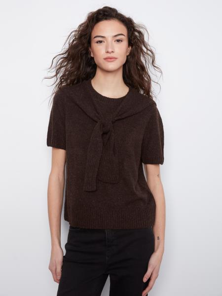 Short Sleeve Crew Neck Sweater with Sleeve Detail