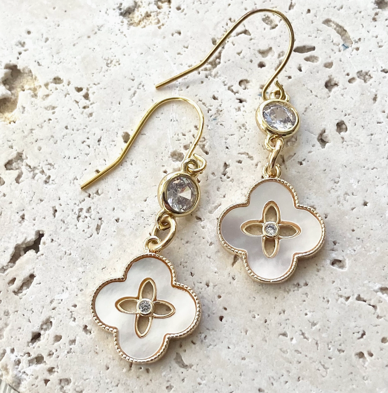 Clover Shell with Crystal Earrings