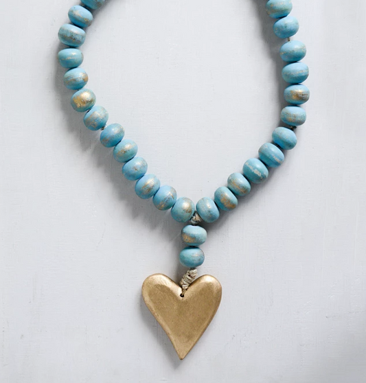 Hand Carved Mango Wood Rosary with Heart