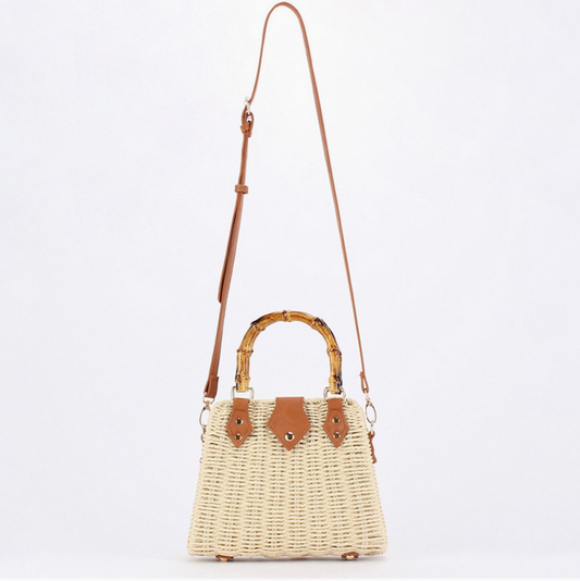 Straw Handbag with Bamboo Handle