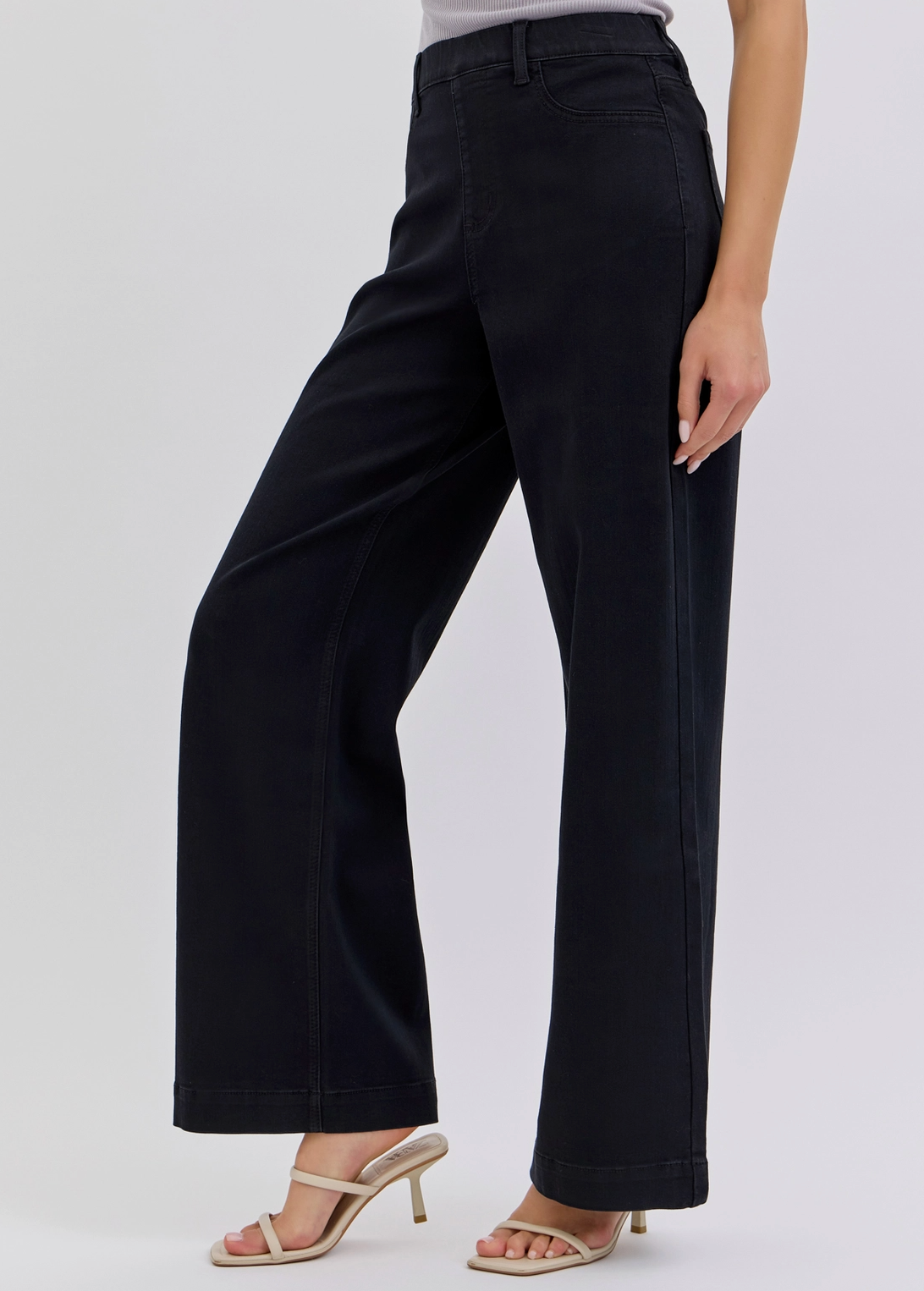 High Rise Pull-On Wide Leg Black Denim