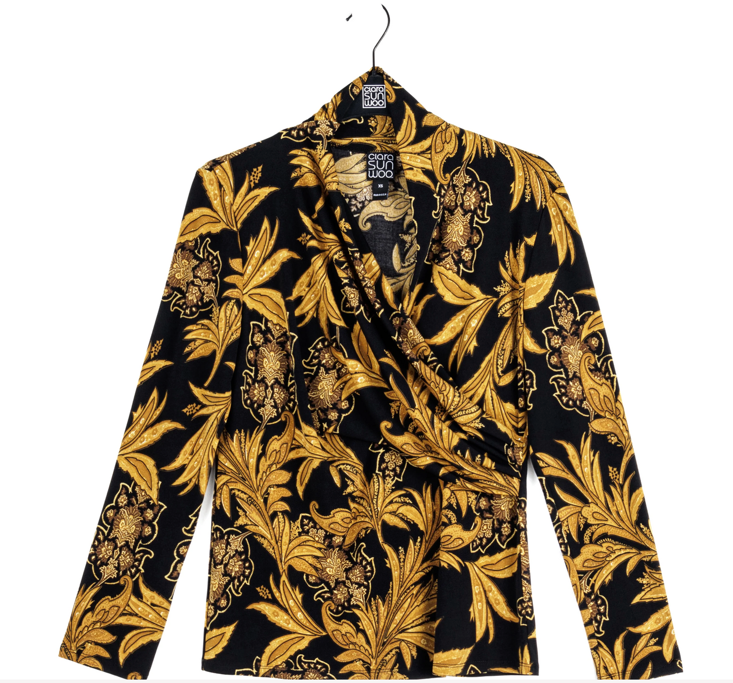 Paisley Leaves Print VNeck Drape Pleat