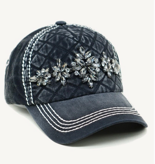 Zoey Floral Vine Bejeweled Glitz Quilted Cap