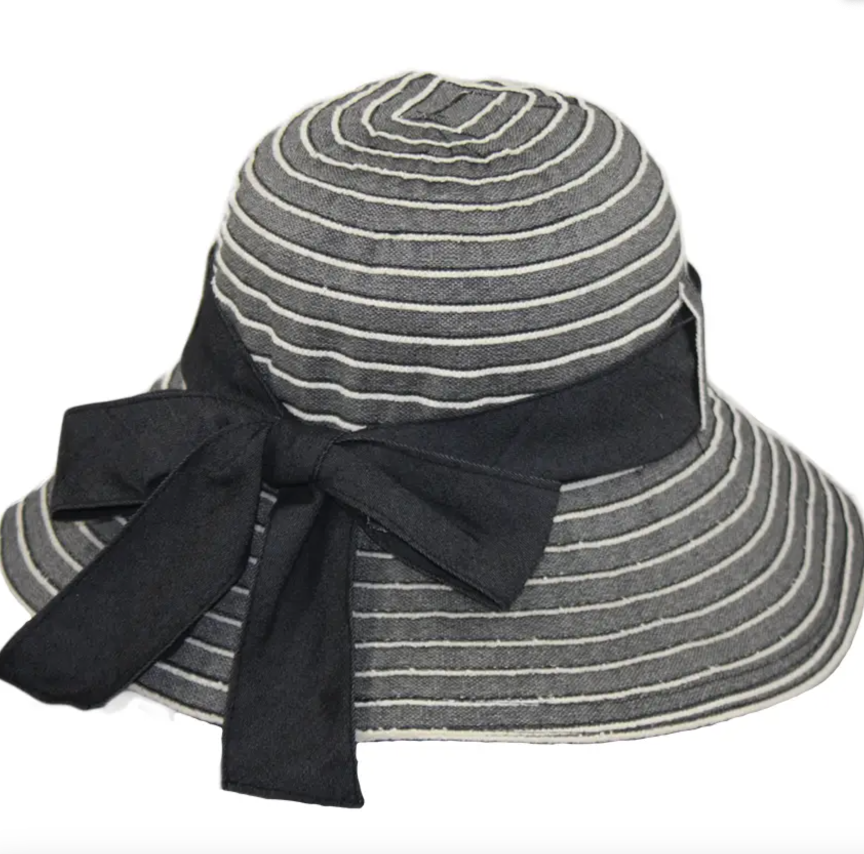 Fabric Gray Striped Hat with Bow