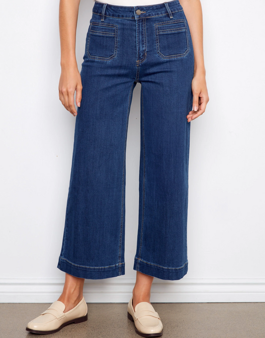 Cropped Patch Pocket Flare Jeans