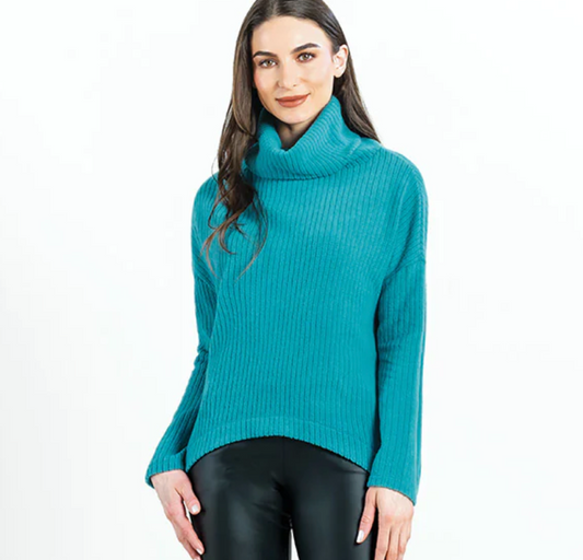 Chunky Ribbed Tipped Hem Sweater - Teal
