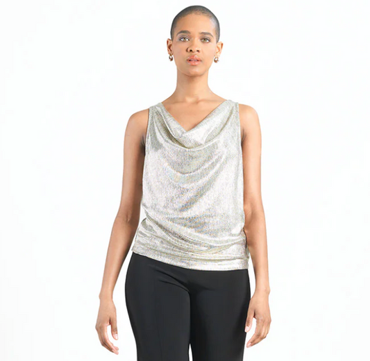Shimmer Cowl Neck Sleeveless Top - Champagne