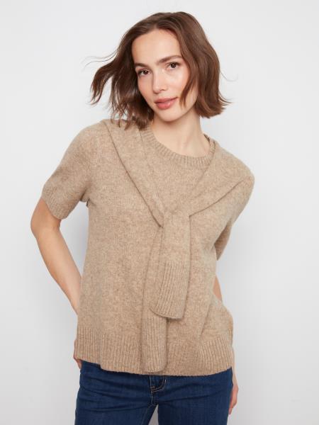 Short Sleeve Crew Neck Sweater with Sleeve Detail